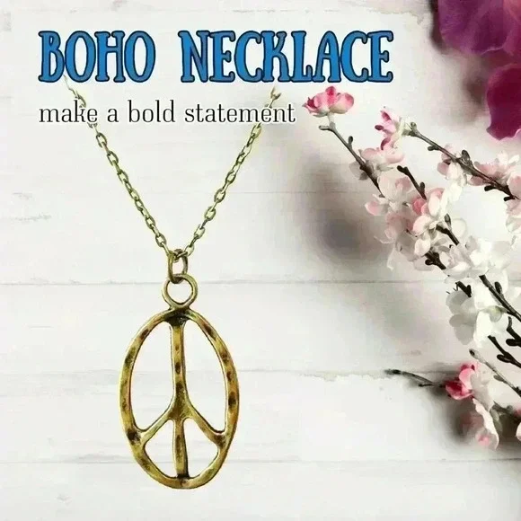 Peace sign necklace hippie accessories hippie jewelry for women bronze - Picture 3 of 8